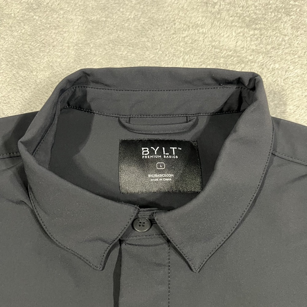 BYLT Tech Nylon Shirt Jacket Mens Large Black Button Up Long Sleeve Layering - Picture 6 of 16